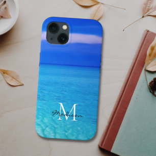 Turquoise Blue Ocean Custom Name Monogram iPhone 13 Case