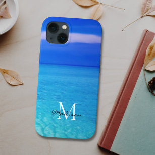 Turquoise Blue Ocean Custom Name Monogram iPhone 13 Case