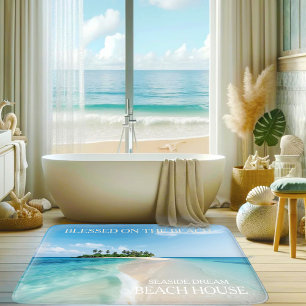 Turquoise Blue Ocean Tropical Beach  Bath Mat