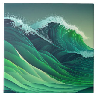 Turquoise Blue Ocean Waves Ceramic Tile