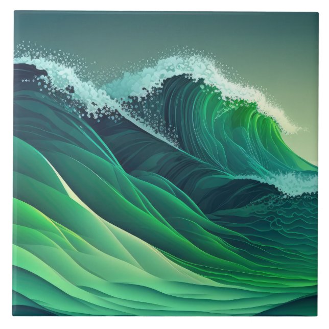 Turquoise Blue Ocean Waves Ceramic Tile (Front)