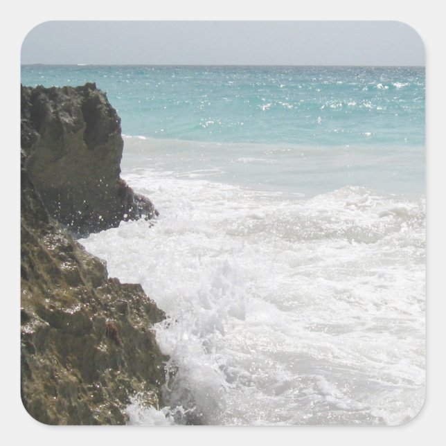 Turquoise Blue Ocean with Foamy Waves Seascape Square Sticker (Front)