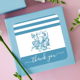 Turquoise blue octopus beach thank you script square sticker