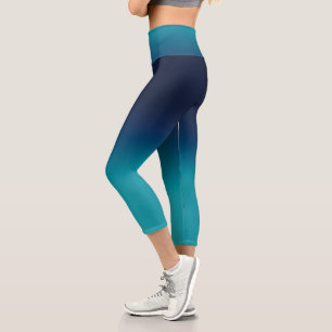 Turquoise Blue Ombre Elegant Gradient Capri Leggings
