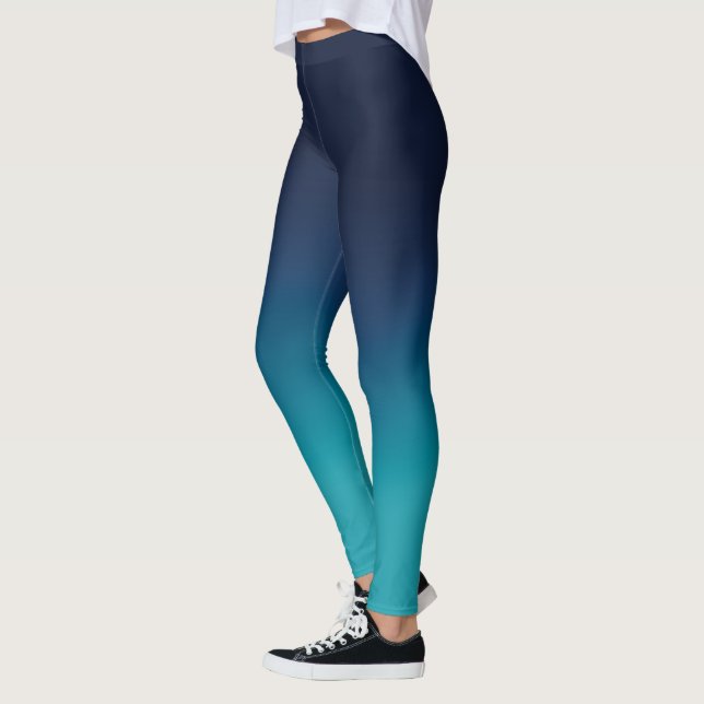 Turquoise Blue Ombre Elegant Gradient Leggings (Left)