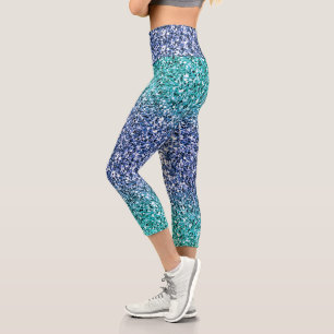 Turquoise-Blue Ombre Glitters Capri Leggings