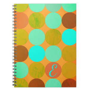 Turquoise Blue & Orange Circles Monogram Notebook