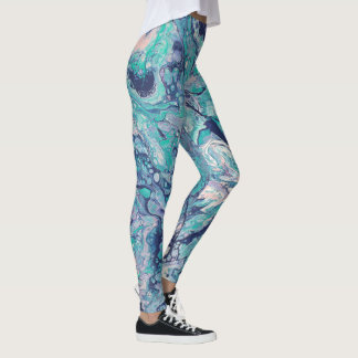 Turquoise, Blue, & Pale Pink Abstract Leggings