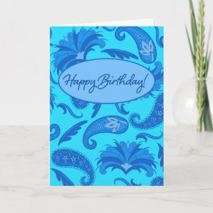 Turquoise & Blue Parisian Paisley Happy Birthday Card