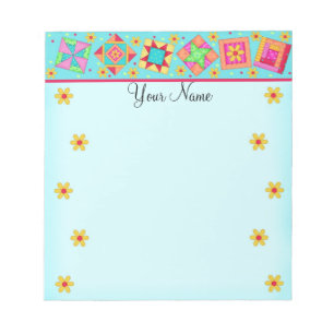 Turquoise Blue Patchwork Quilt Block Art Notepad