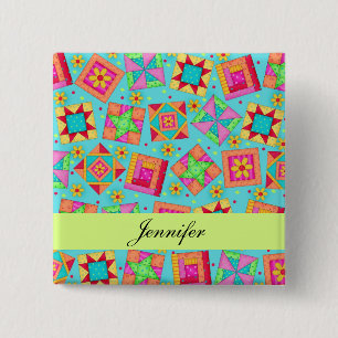 Turquoise Blue Patchwork Quilt Blocks Name Badge
