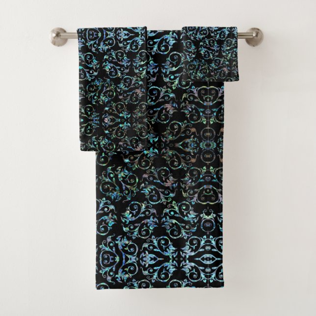 Turquoise Blue Pearl Floral Bath Towel Set (Insitu)