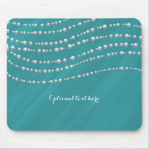 Turquoise Blue & Pearls Elegant Glamour Chic Mouse Pad