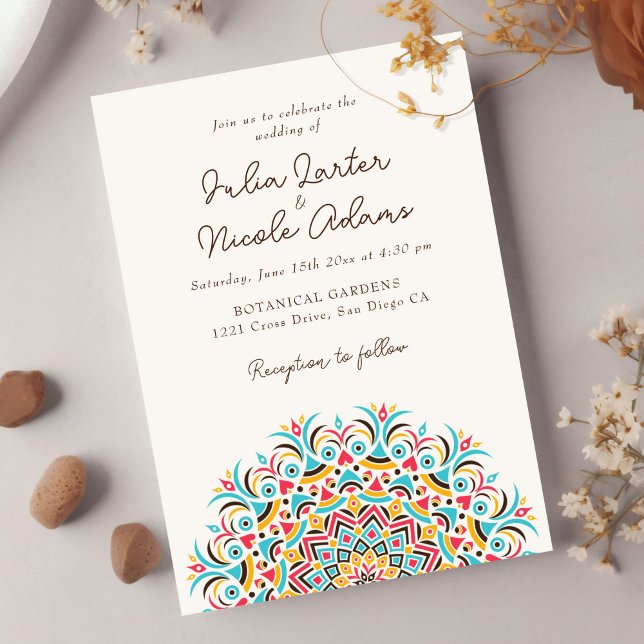  Turquoise Blue Pink Abstract Mandala Wedding Invitation (Creator Uploaded)