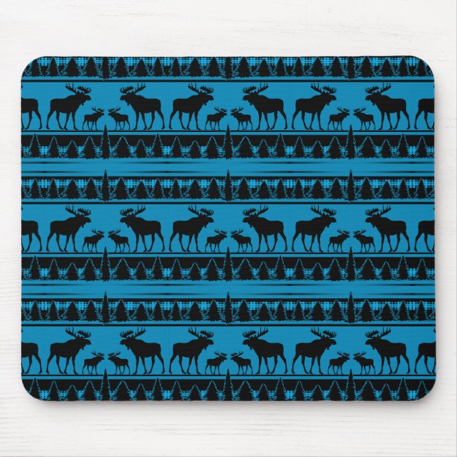 Turquoise blue plaid moose rustic pattern mouse pad (Front)