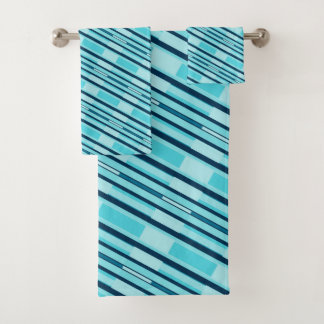 Turquoise Blue Plaid Native American Line Art Bath Towel Set