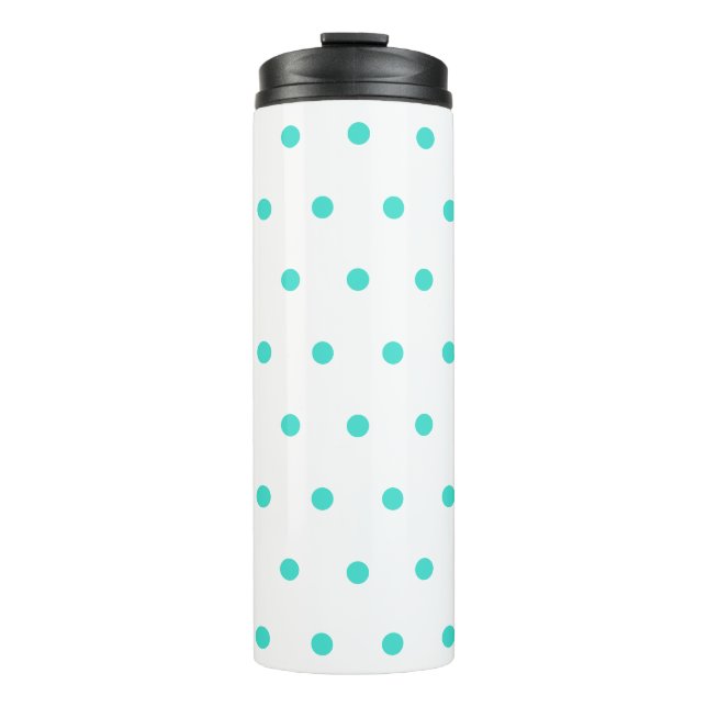 Turquoise Blue Polka Dots Thermal Tumbler (Front)