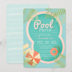 Turquoise Blue Pool Party Baby Shower Invitation