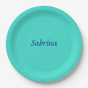 Turquoise Blue Professional Modern Elegant Name Paper Plate