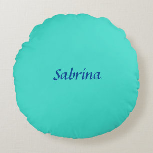 Turquoise Blue Professional Modern Elegant Name Round Cushion