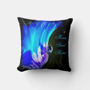Turquoise Blue & Purple Flower Throw Pillow