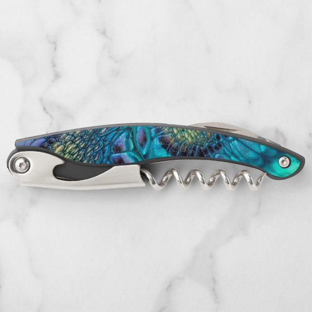 Turquoise blue purple gold Dragon Skin Abstract  Corkscrew (Front)