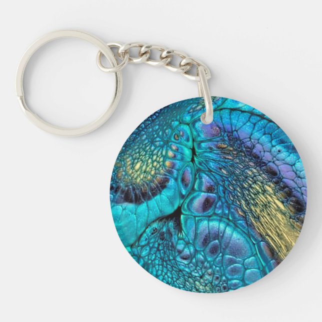 Turquoise blue purple gold Dragon skin Abstract  Key Ring (Front)