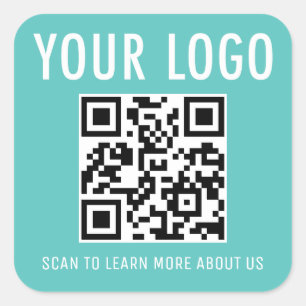 Turquoise Blue QR Code Stickers Custom Logo Square