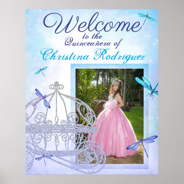 Turquoise & Blue Quinceañera Welcome Sign (Front)