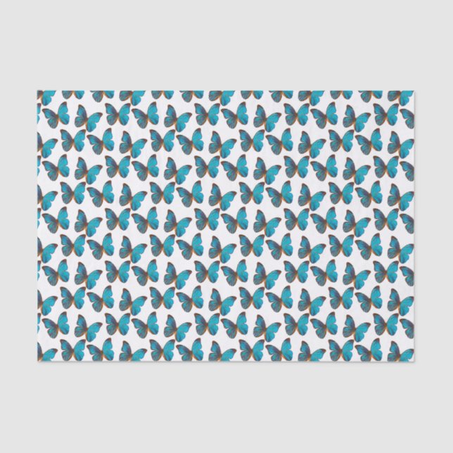 Turquoise Blue Rainforest Butteflies Pattern Tissue Paper (Front)