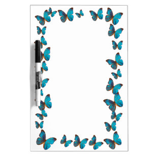 Turquoise Blue Rainforest Butterfly Border Dry Erase Board