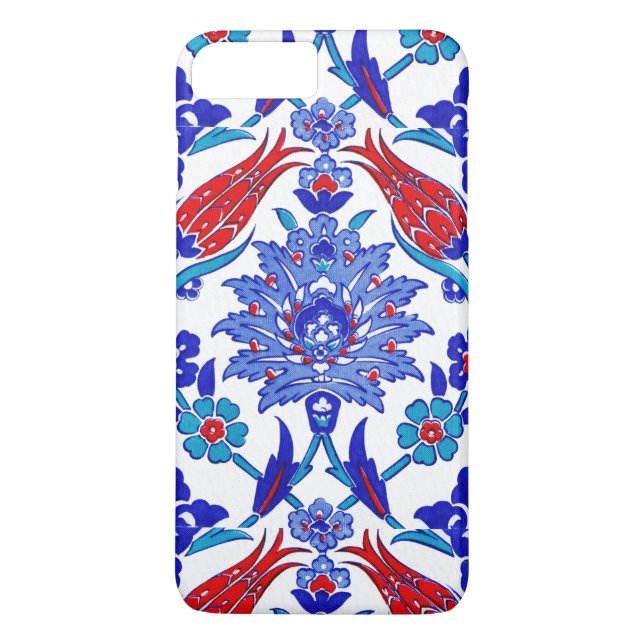 Turquoise Blue Red Ancient Turkish Floral Tile Case-Mate iPhone Case (Back)