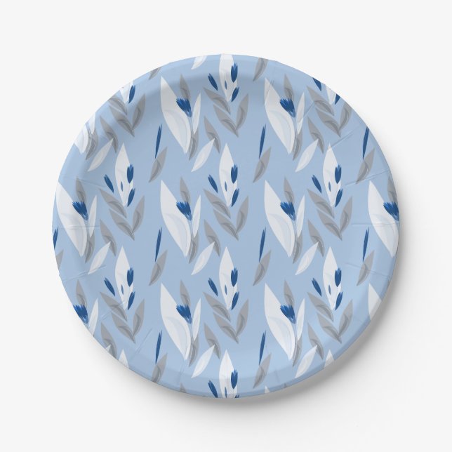 Turquoise blue red retro flower pattern paper plate (Front)
