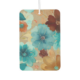 Turquoise blue, Red, Rust and Bronze Floral Car Air Freshener