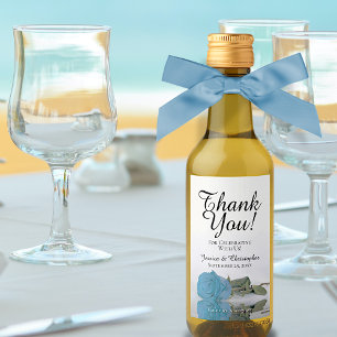 Turquoise Blue Rose Chic Wedding Thank You Mini Wine Label