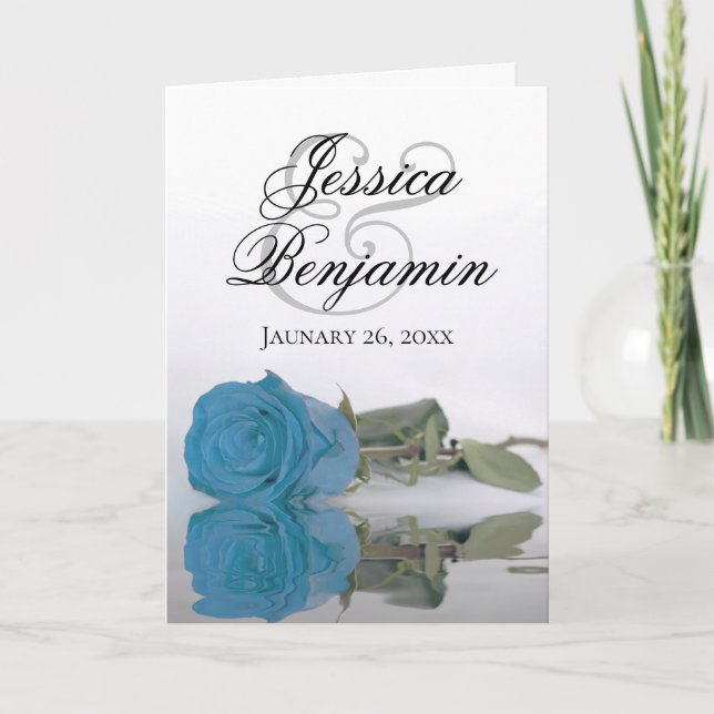Turquoise Blue Rose Elegant Romantic Photo Wedding Invitation (Front)