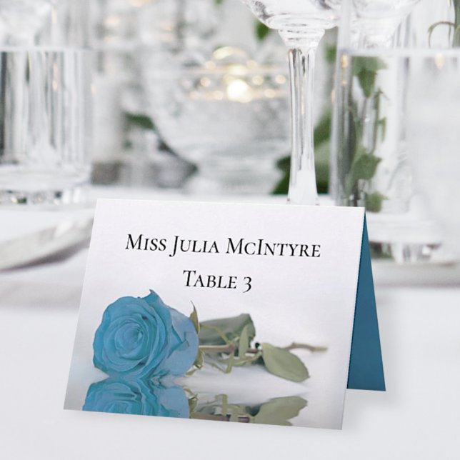 Turquoise Blue Rose Wedding DIY Fold Place Card (Creator Uploaded)
