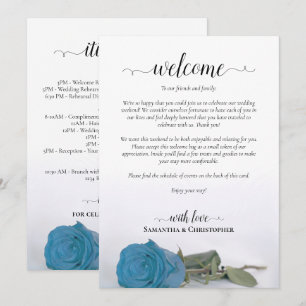 Turquoise Blue Rose Wedding Welcome & Itinerary Program