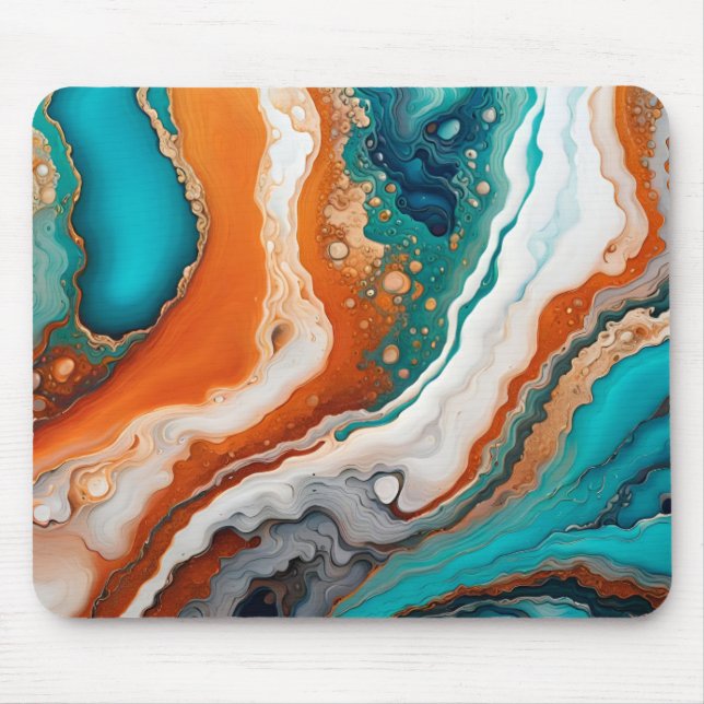 Turquoise blue, rust and gold paint abstract mouse pad (Front)