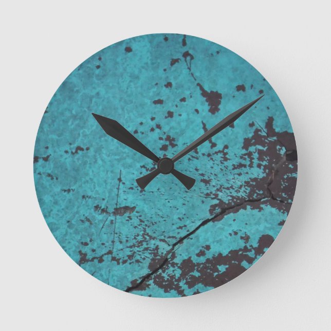 Turquoise Blue Rusted Round Clock (Front)