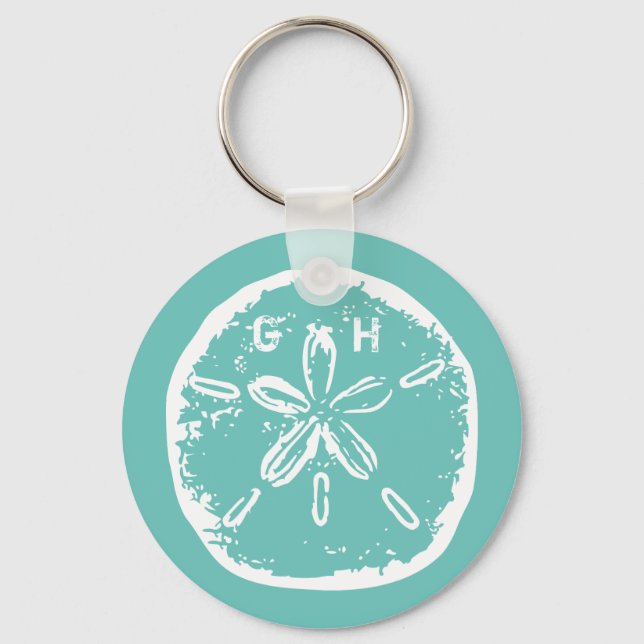 Turquoise blue Sand dollar monogram keychain (Front)