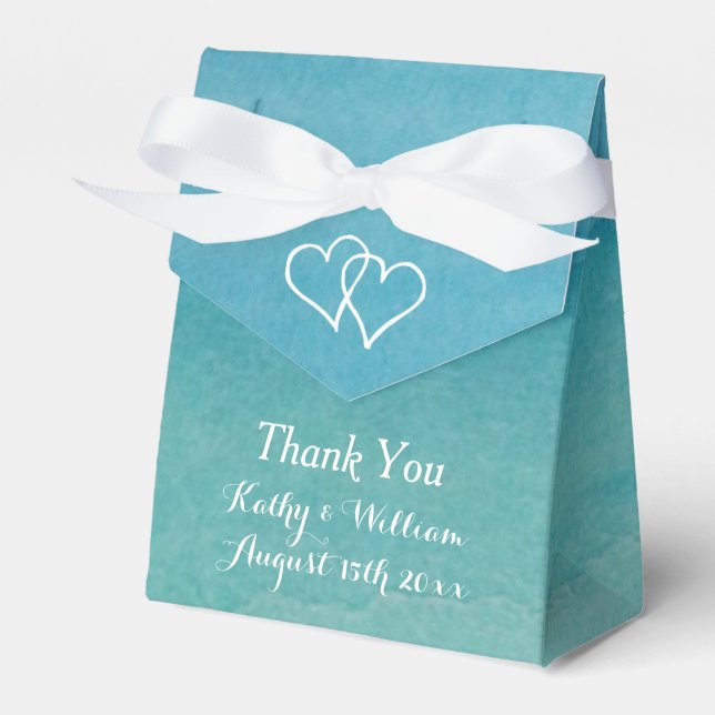 Turquoise blue seascape watercolor beach wedding favour box (Front Side)