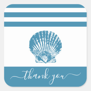 Turquoise blue seashell beach thank you script square sticker