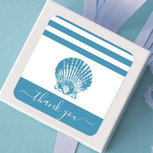 Turquoise blue seashell beach thank you script square sticker