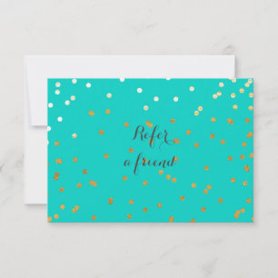 Turquoise Blue & Shiny Gold Dots Referral Card