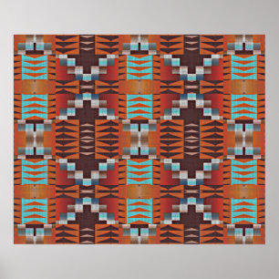 Turquoise Blue Sienna Orange Red BrownTribal Art Poster