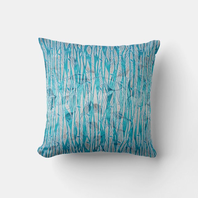 Turquoise Blue Silver Grey Abstract Floral Cushion (Front)