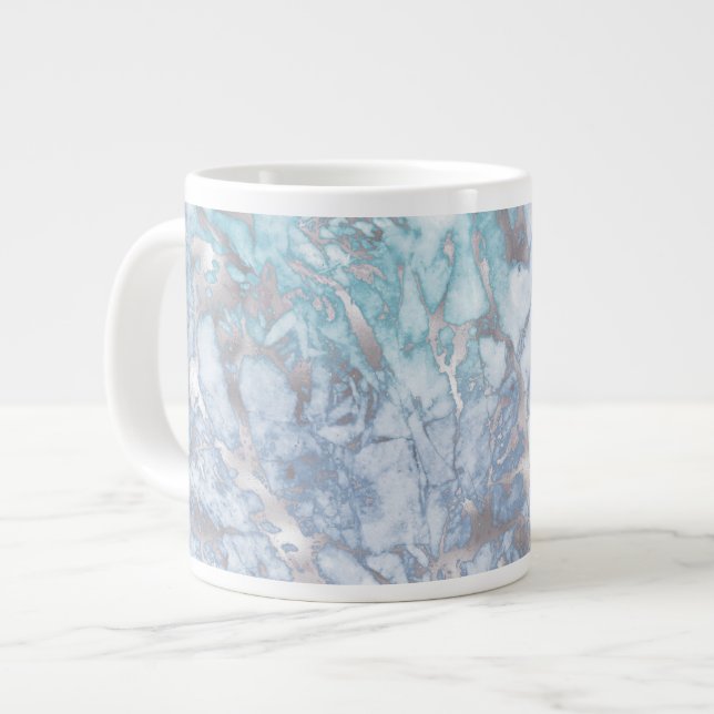 Turquoise Blue Silver Marble Large Coffee Mug (Front Left)