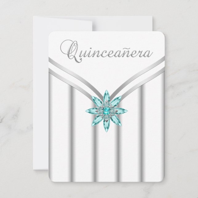Turquoise Blue Silver Quinceanera Invitations (Front)