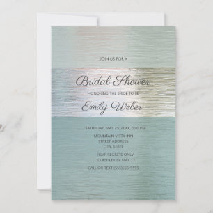 Turquoise Blue Silver Sea Glass Bridal Shower  Invitation